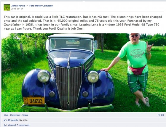 Customer photo of Old Ford on Ford Motor Company Facebook Page